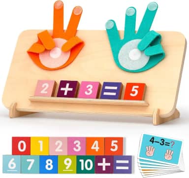 Kinderland Brinquedo Educativo de Matemática para Crianças 2 a 7 Anos | Aprender Contar e Somar com Blocos e Mãos Montessori | Brinquedo de Alfabetização Numérica com Cartões