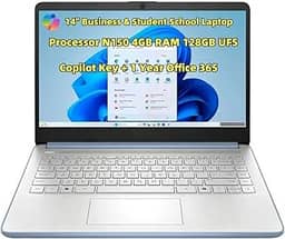 Novo laptop empresarial e estudantil 35.6 cm HD 4-core N150 processador 4GB RAM 128GB UFS Storage Copilot Webcam USB-C HDMI Wi-Fi 6 até 11 horas de vida útil da bateria + 1 ano Office 365 Win 11 H no