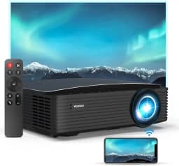 NexiGo PJ20 Projetor para ambientes externos, 450 lúmens ANSI, projetor de filme com Wi-Fi e Bluetooth, nativo 1080p, suporte de som Dolby_Audio, compatível com TV Stick, iOS, Android, laptop, console