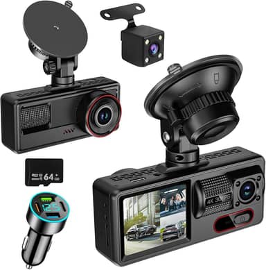 Câmera de Carro 1080P FHD com Dupla Câmera (Frontal e Traseira), Visão Noturna, Tela IPS 2.0'', Ângulo de 170°, WDR, Cartão de 64GB Incluso