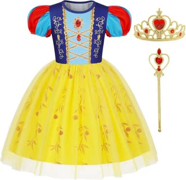 Benylion Vestido de fantasia de princesa da neve para meninas, vestidos de festa de aniversário com varinha de coroa, vestido de tule, roupas de cosplay de Halloween