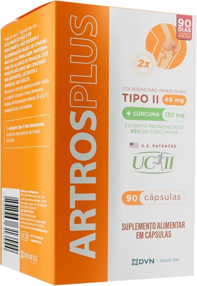 Divina Pharma Colágeno Tipo 2 Não Hidrolisado Uc-Ii 40Mg + Cúrcuma Usp 130Mg Com 90 Unidades - Artros Plus