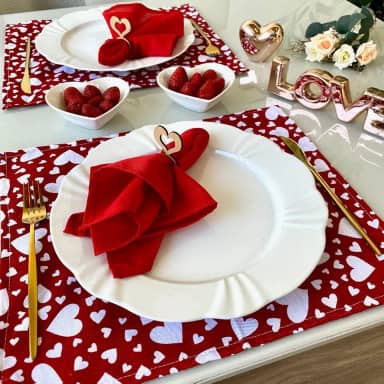 Jogo Americano Tecido 6 Un + 6 Guardanapos + 6 Porta Guardanapos (Dia dos Namorados Vermelho guard vermelho)