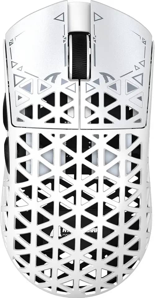 ATTACK SHARK R5 Ultra Mouse gamer sem fio HyperSpeed de fibra de carbono,ultraleve,39 g,com fita adesiva,2,4 G/BT/USB-C,sensor PixArt PAW3950MAX,taxa de polling sem fio de 8 kHz,42KDPI,Win/Mac(Branco)