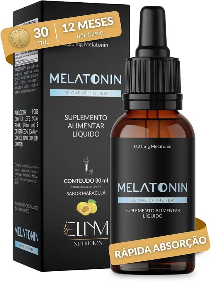 Melatonina em Gotas Sublingual 30ml Maracujá ELLYM NUTRITION Rápida Absorção Efeito Imediato 0,21mg Melatonin por Gota