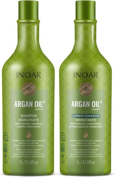 Inoar, Kit Argan Oil System – Shampoo e Condicionador 1L, Hidratação Profunda, Brilho Intenso, Redução de Frizz, Nutrição com Óleo de Argan, Para Todos os Tipos de Cabelo