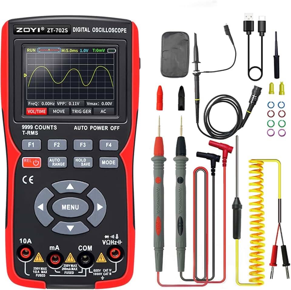 Multímetro osciloscópio automotivo digital portátil 702s 2 em 1, largura de banda de 10mhz de canal único, comprimento de registro de 64kbyte, alta taxa de amostragem de 48msa/s, tes