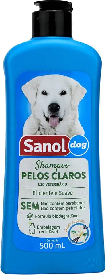 Sanol Dog Shampoo De Pêlos Para Cães E Gatos Pêlos Claros 500 Ml Azul