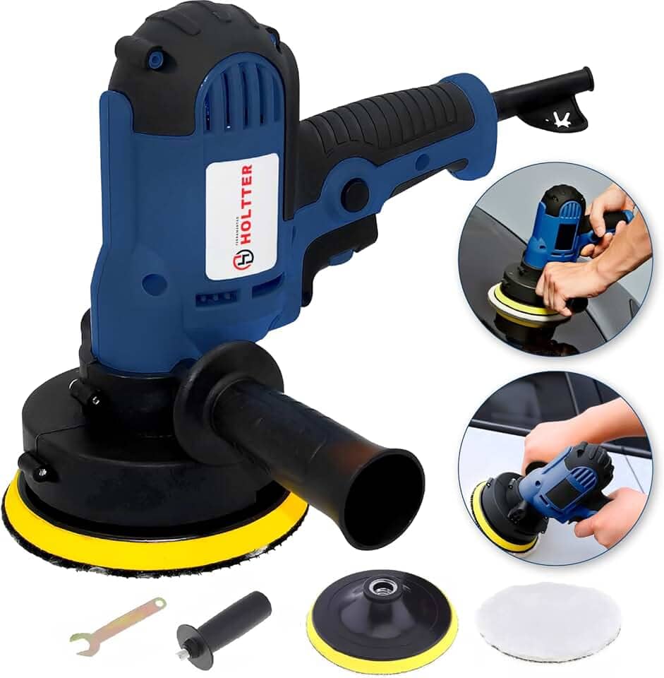 HOLTTER Politriz Lixadeira Rotativa Multifunções Automotiva Polidor Profissional Com Velocidade Variável 5 Polegadas 600W 4500 RPM Mandril125mm Polir Lixar Carro Azulejo Madeira Com Acessórios (110)