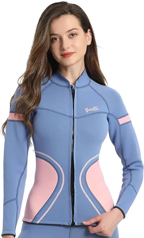 Roupa de mergulho feminina, jaqueta feminina de neoprene de manga comprida de 2 mm, mantém aquecido para hidroginástica, natação, mergulho, surfe