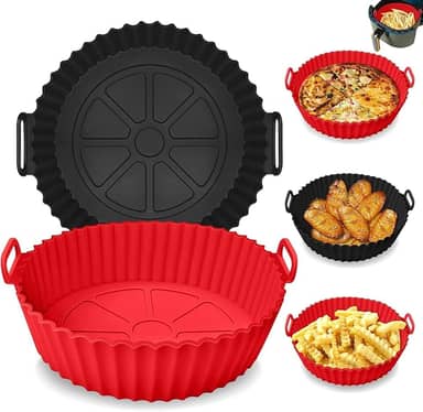 Kit 2 Formas de Silicone para Air Fryer Antiaderente e Reutilizável – Resistentes ao Calor, Livre de BPA, Compatíveis com Forno, Micro-ondas e Lava-louças – Linha Premium (Cores Sortidas)