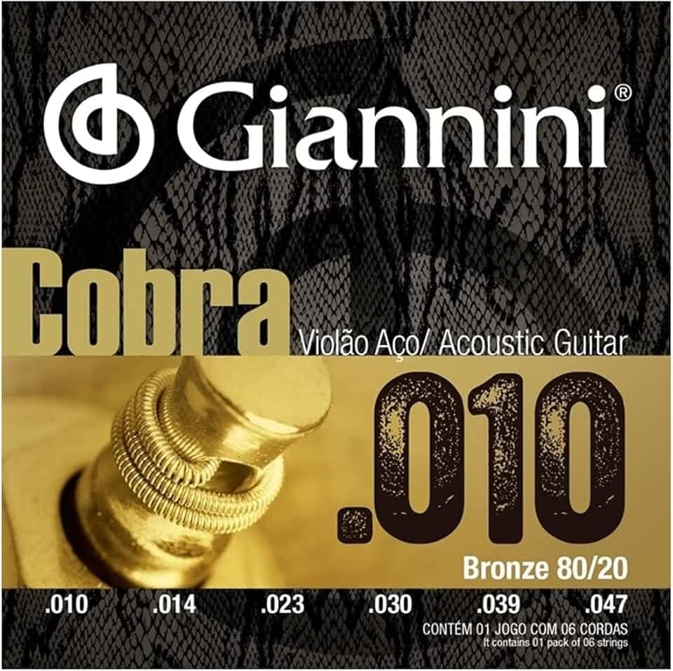 Encordoamento Cordas Violão Aço 010 Giannini Cobra 80/20