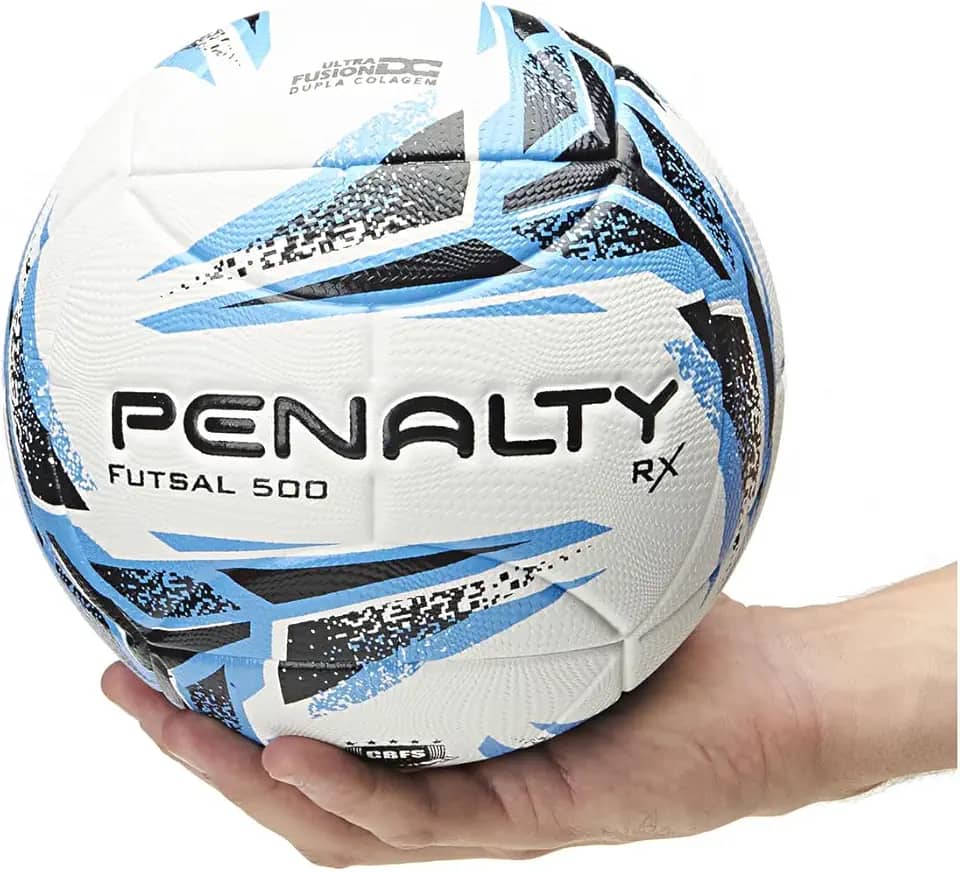 Bola de Futsal Profissional Penalty RX 500 Oficial CBFS Azul e Branca Costurada à Mão | Ideal Para Treino, Jogo e Lazer.