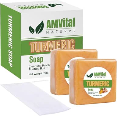AMVital Sabonete em barra de açafrão para rosto e corpo - acne, manchas escuras, pele lisa, sabonete artesanal natural para todos os tipos de pele, barra corporal de açafrão para homens e mulheres
