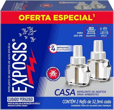 Exposis Casa, Repelente Eletrico Líquido, 2 Refis de 32,9ml Cada