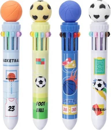 Heliar Canetas esferográficas multicoloridas de 0,5 mm, 10 em 1 coloridas retráteis da Copa do Mundo de Futebol para escritório, material escolar, presente para estudantes, crianças, pacote com 4