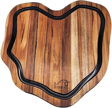 Tábua de Churrasco para Corte de Carne e Alimentos em Madeira Teca Origens Black, Ideal para Preparar e Servir com Estilo, Resistente e Elegante – WOODBULL.