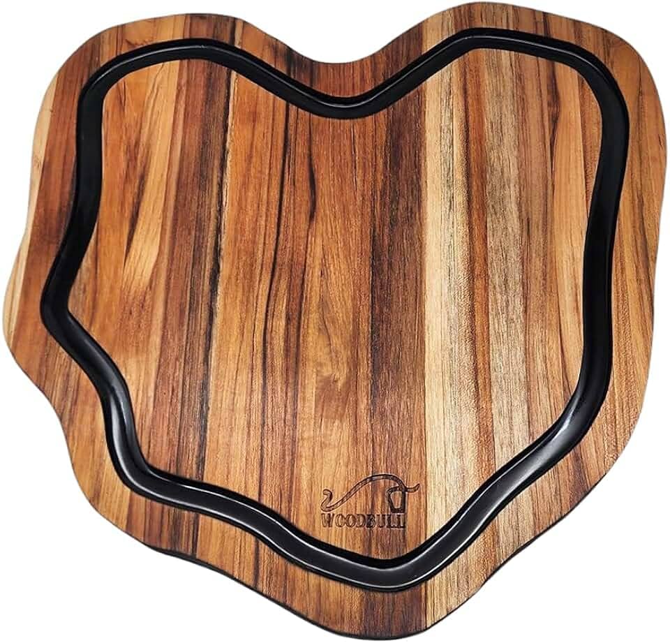 Tábua de Churrasco para Corte de Carne e Alimentos em Madeira Teca Origens Black, Ideal para Preparar e Servir com Estilo, Resistente e Elegante – WOODBULL.