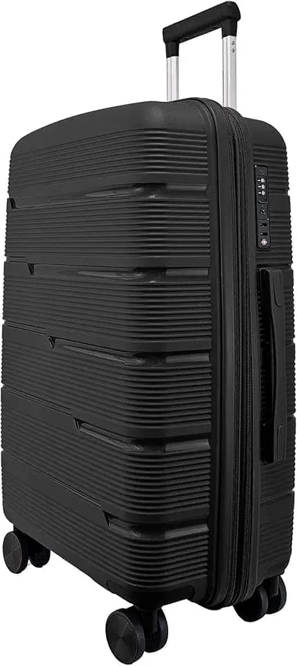 Mala de Viagem Média 23kg Expansível, Polipropileno Resistente, Cadeado Segredo, Rodas Duplas 360° Silenciosas. (Preta P2M)