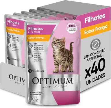 Pack Ração Úmida Optimum Sachê para Gatos Filhotes Frango 85 g - 40 unidadaes