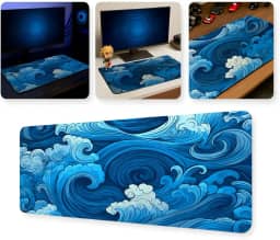 Mouse Pad Gamer Profissional 60x30 Impermeável Anti-derrapante Lavável Bordas Costuradas Premium Setup Gamer Cs (Azul Ondas)