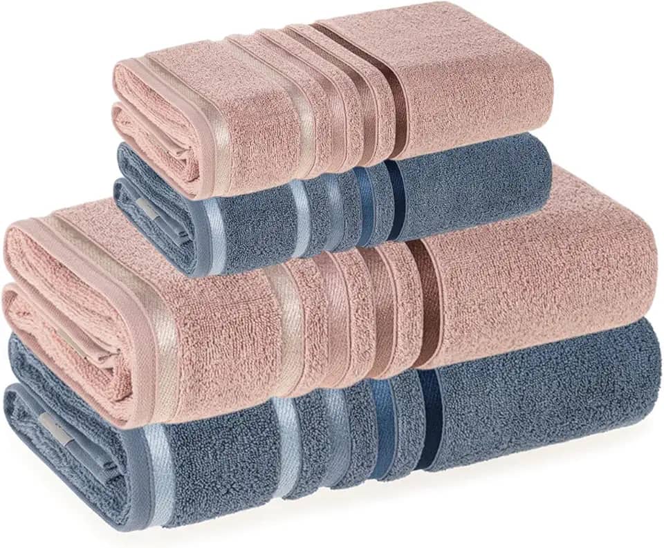 Jogo De Toalhas Karsten Banhão Gigante + Rosto Fio Penteado Lumina 4 Peças - Pétala com Azul Sereno