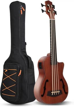 Batking Basss sem trastas, baixo ukulele elétrico barítono de 30 polegadas, ukulele baixo elétrico acústico com bolsa para show