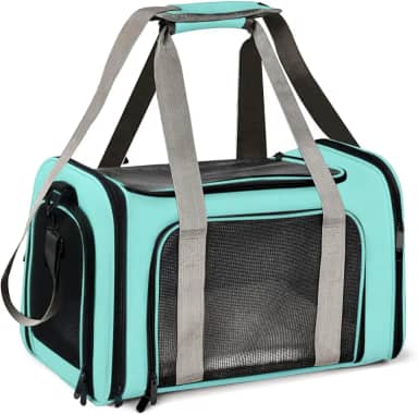 Bolsa Transporte Pet Ventilação em 4 lados 42 * 26 * 27 cm Não Se Deforma Facilmente Bolsa Transporte Pet Avião com Zíper liso Portátil + Bolsa de Mão Python Fly Verde