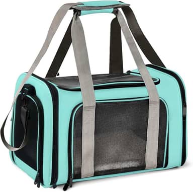 Bolsa Transporte Pet Ventilação em 4 lados 42 * 26 * 27 cm Não Se Deforma Facilmente Bolsa Transporte Pet Avião com Zíper liso Portátil + Bolsa de Mão Python Fly Verde
