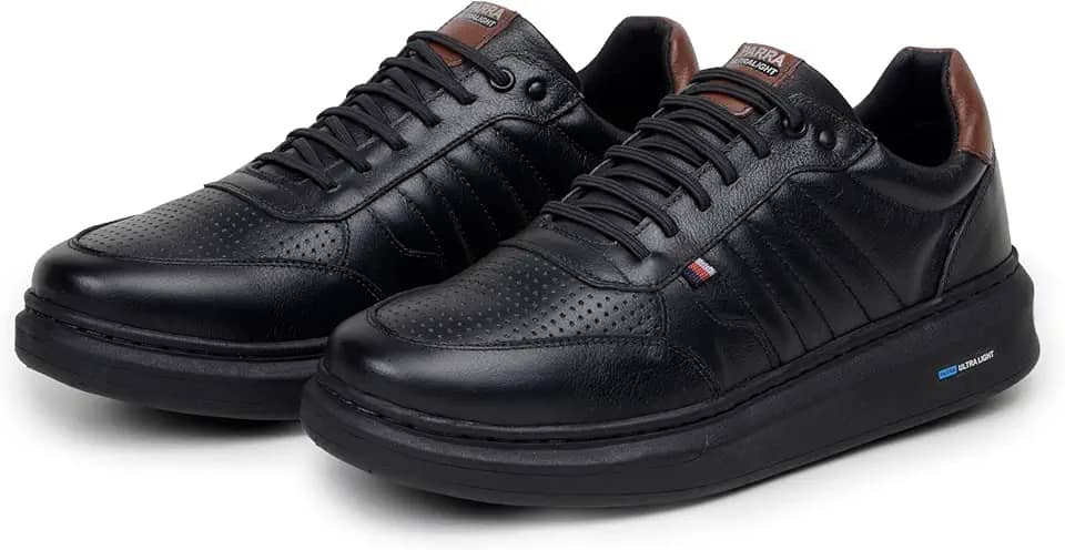 Sapatenis Masculino Couro 100% Legitimo Moderno Casual Detalhado Sola Alta Confortável Macio