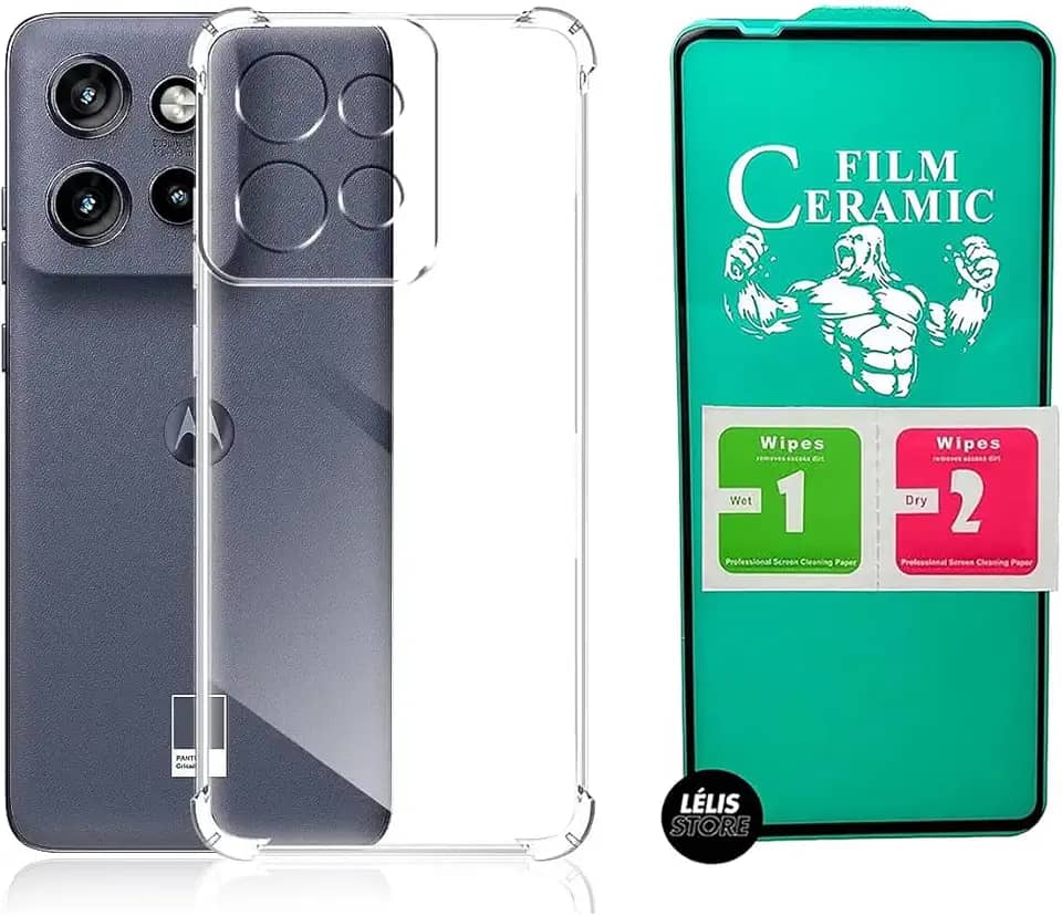 Kit Capa Capinha para Motorola G56 Anti Impacto Premium Transparente + Película Cerâmica 9D