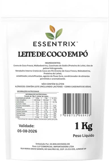 Leite de Coco em Po Essentrix 1Kg – Substituto do Leite em Po, Soluvel e Cremoso, Ideal para Receitas Doces e Salgadas – Sem Glúten