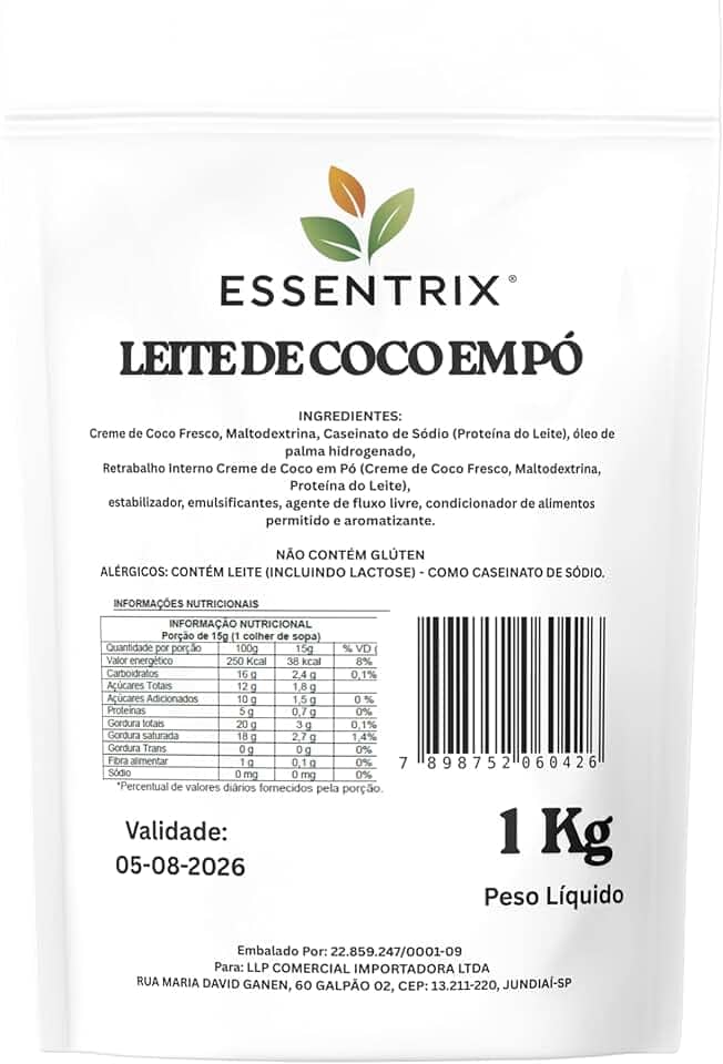 Leite de Coco em Po Essentrix 1Kg – Substituto do Leite em Po, Soluvel e Cremoso, Ideal para Receitas Doces e Salgadas – Sem Glúten