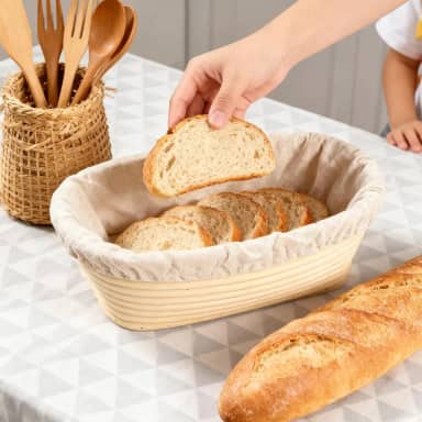 Conjunto de 4 peças de cesta de pão à prova de banneton com forro de algodão, formato redondo e oval, 4 tamanhos, fermentação de massa, utensílios para assar em casa para fazer pão caseiro