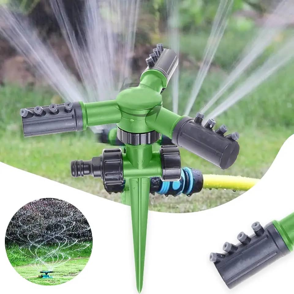 Irrigador Giratório 3 Jatos Aspersor 360 Graus Espiga Para Jardim Gramado Horta Plantação Agrícola