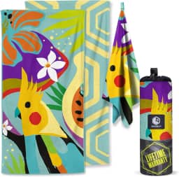 VENTURE 4TH Toalha de praia de microfibra: secagem rápida, compacta, livre de areia, absorvente, à prova de areia e leve - perfeita para acampamento, praia e viagens de estrada (design de cacatua turquesa | 89 x 198 cm)