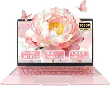 Laptop em ouro rosa de 14 polegadas, processador quad-core J4105, tela FHD IPS, 6 GB de RAM, SSD de 128 GB, PC Win 11 Pro, notebook ultraleve para viagens, aulas online, trabalho e estudo