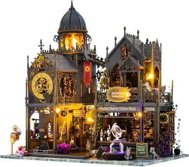 Castelo Mágico DIY - Conjunto de Móveis de Madeira em Miniatura com Kit de Iluminação e Caixa de Música, Para Crianças a Partir de 14 Anos e Adultos