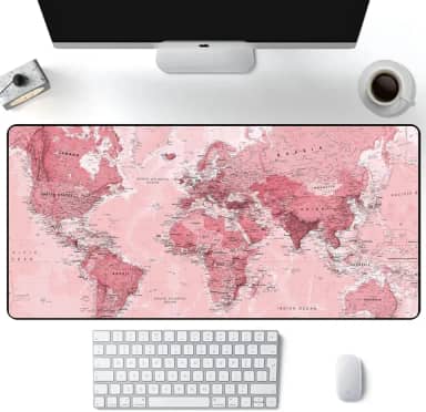 Mouse Pad Gamer Extra Grande Speed Anti Derrapante Profissional Desk Pad Large Wide 90x40 -Mapa Mundi Rosa