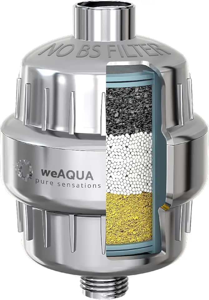 WeAQUA Filtro de chuveiro resistente NO BS – 99% de remoção de água dura, cloro, flúor, metais pesados, micro-vida, orgânicos e mais