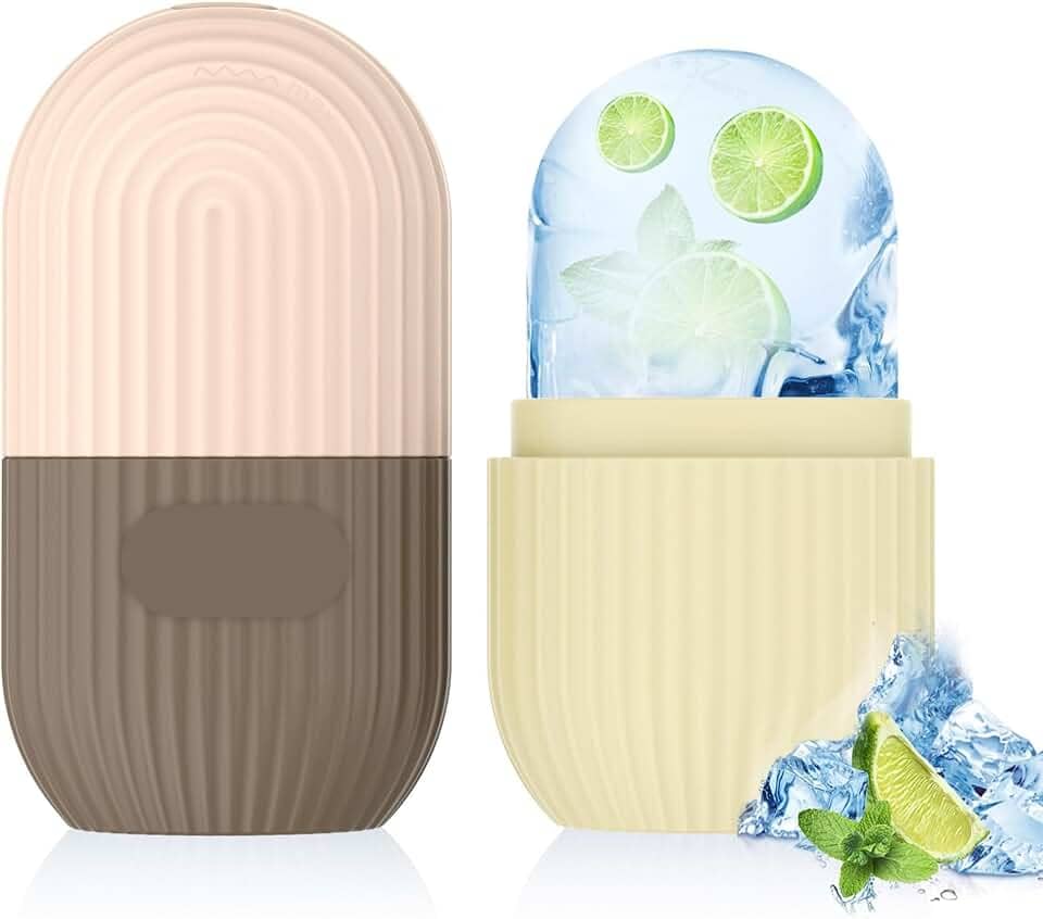 2 peças de rolo de gelo para rosto e olhos, suporte de gelo facial de silicone, molde de gelo facial, para cuidados com a pele, rolo reutilizável de cubo de gelo para poros retráteis, antirrugas,