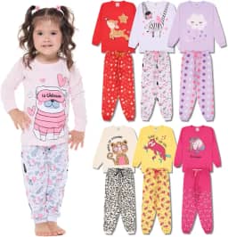 Kit Sortido 6 Peças Pijama Bebê Menina Manga Longa - 3 Conjuntos Pijama Bebê Feminino Algodão