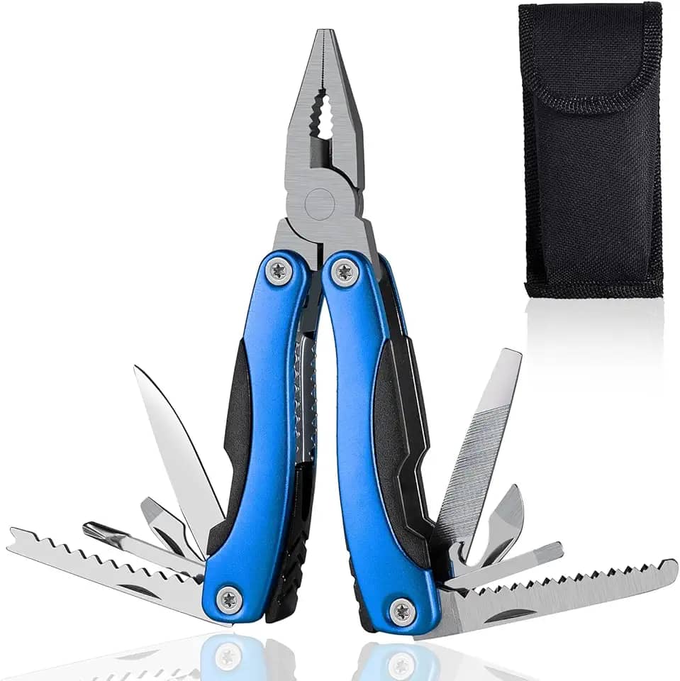 Mini Alicate & Canivete Suíço de bolso, Multifuncional, Inox 16-in-1, para Camping, ao ar livre, Pesca, Caminhadas, com Case (Azul)