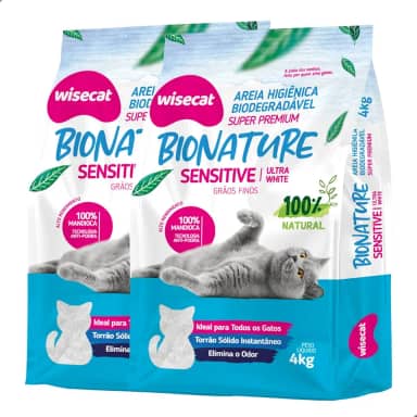 Kit 2 Areia Higiênica Biodegradável Grãos Finos 4kg Para Gatos Sanitária BioNature Super Premium Mandioca Natural
