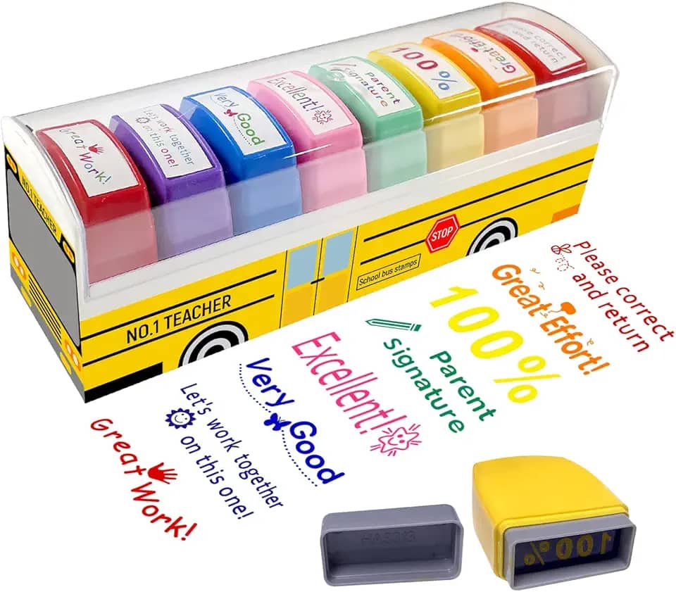 Carimbos de professores para dar notas à sala de aula, motivação autotinta, ótimo trabalho, carimbo de assinatura dos pais para dever de casa, presentes de agradecimento de professores de dia dos