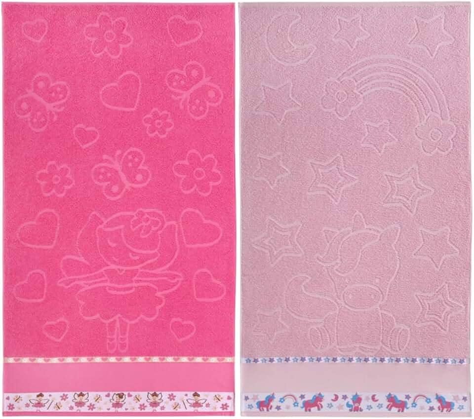 Kit 2 Toalhas Banho Infantil Criança Algodão Jacquard Menino Menina 1,20m X 0,70m (Menina)