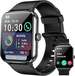 Smartwatch,Relógio Inteligente para Homens e Mulheres, 1.85“ Tela HD Touch, 100+ Modos Esportivos, Chamadas Bluetooth,Assistente de Voz, Compatível com iOS/Android,Inclui 2 Pulseiras,Preto