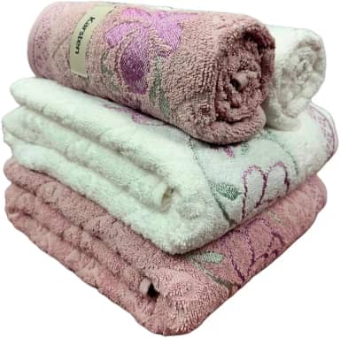 Jogo de Toalhas Banho Karsten Yuna 100% Algodão Barra Jacquard Floral Brilho Macia 4pçs