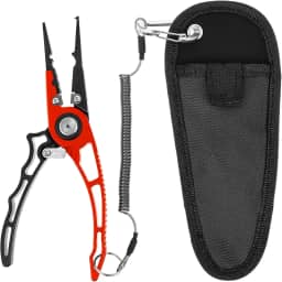 Alicate de pesca, alicate de pesca de liga de alumínio, removedor de gancho com trava de segurança, alicate de anel dividido multifuncional com bainha e cordão, equipamento de pesca profissional para