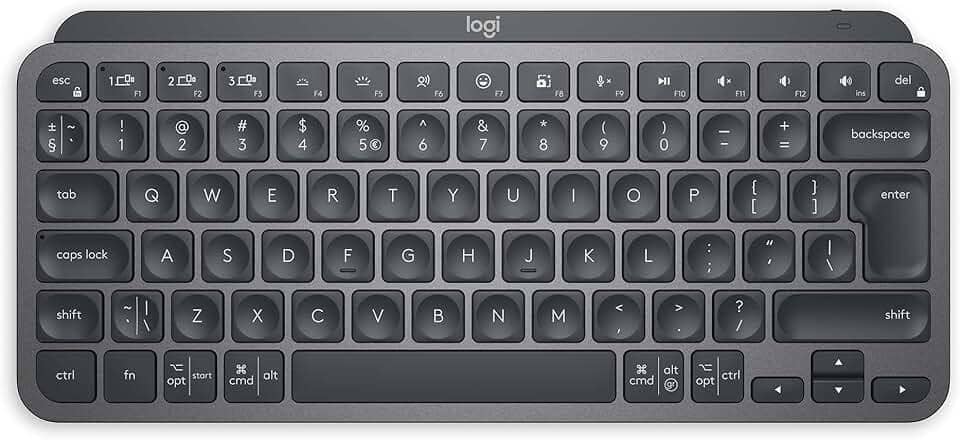 Teclado sem fio Logitech MX Keys Mini com Iluminação Inteligente, Conexão USB ou Bluetooth Easy-Switch para até 3 dispositivos e Bateria Recarregável - Grafite